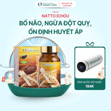 TPBVSK Viên Uống Bổ Não, Ngừa Đột Quỵ Tai Biến, Nattokinase 3000FU Natto Ichou Genki Fami Nhật Bản Hộp 90 Viên
