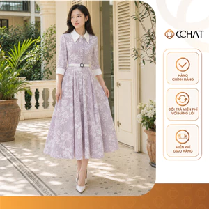 Đầm Nữ 𝐂𝐂𝐇𝐀𝐓 Dáng Xòe Kiểu Rishima Họa Tiết Hoa Cổ Phối Chất Liệu Mềm Mịn 16VNT6030XT