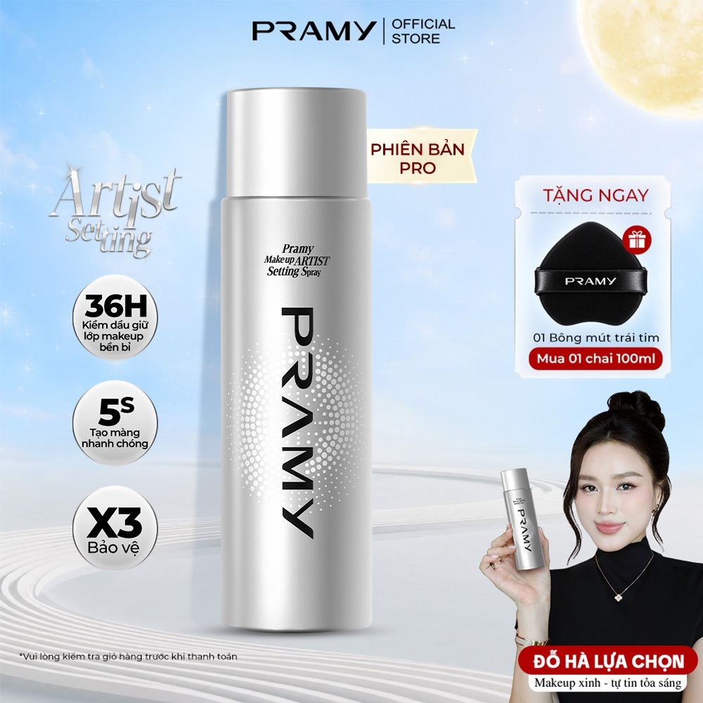 [CHÍNH HÃNG] PRAMY Xịt Khoá Nền Makeup Artist Khóa Chặt Lớp Trang Điểm Bền Bỉ Kiềm Dầu Lâu Trôi Dưỡng Ẩm 100ML