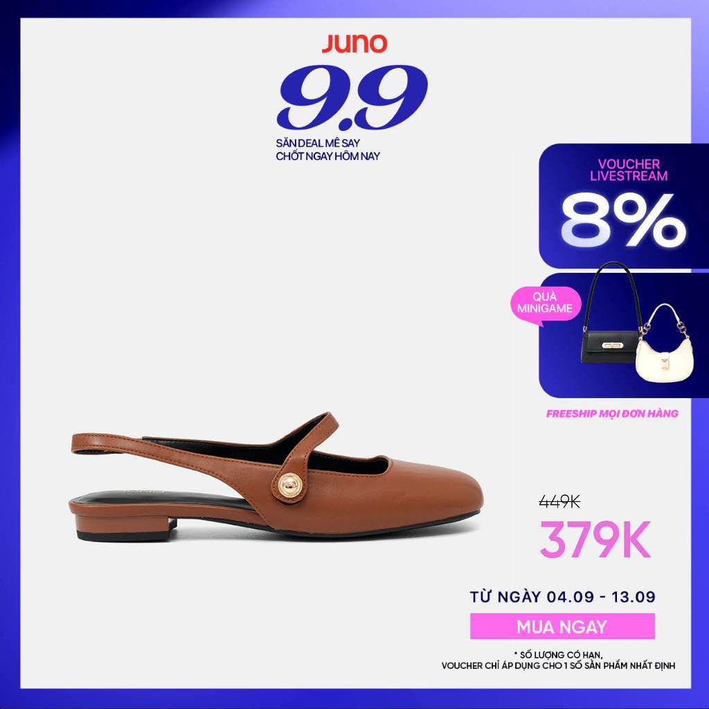 Giày Búp Bê Nữ 3cm Thời Trang JUNO Slingback Mũi Tròn BB03139