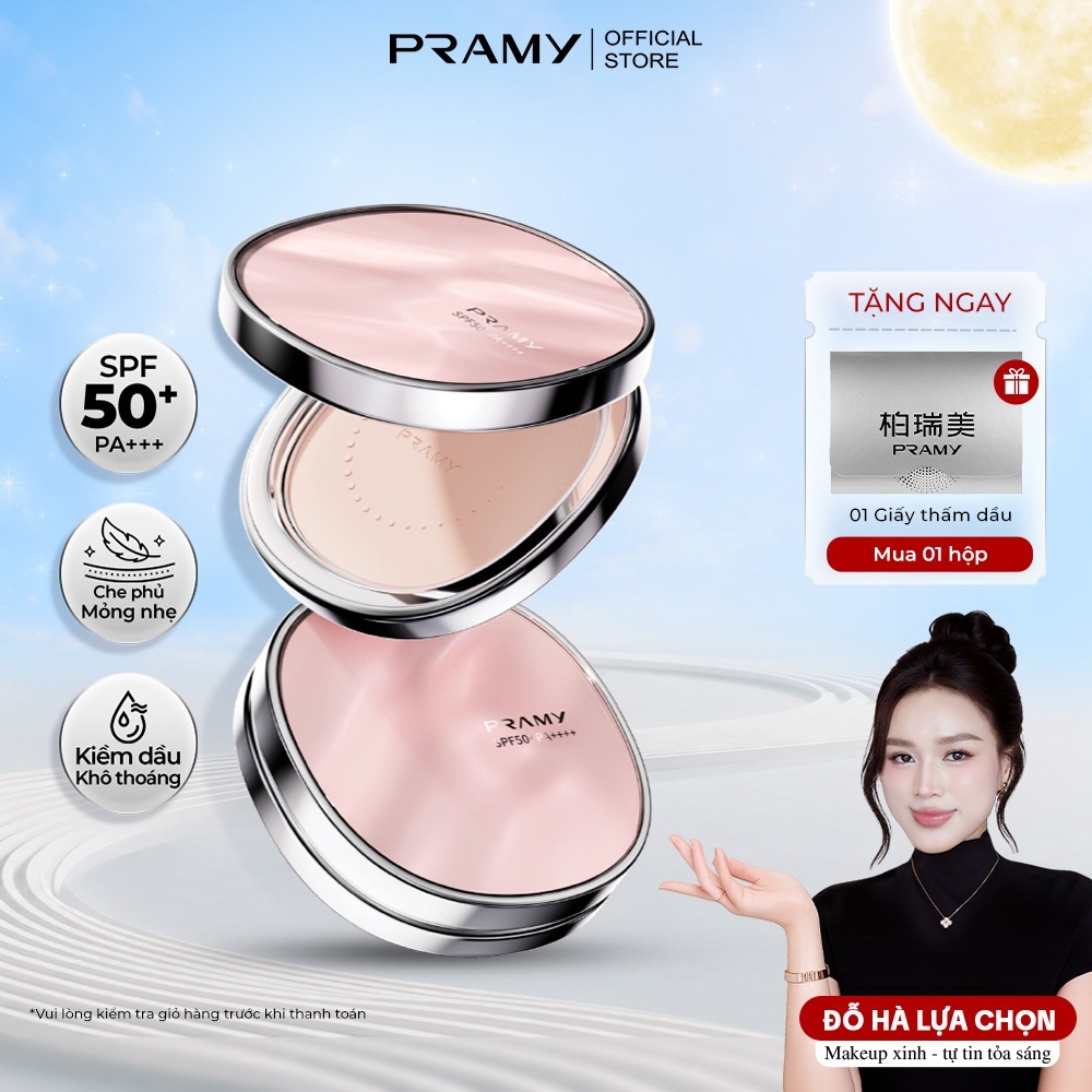 Phấn Chống Nắng PRAMY Trong Suốt Kiềm Dầu Mỏng Mịn SPF50 PRAMY Sheer Sunscreen Pressed Powder 7G