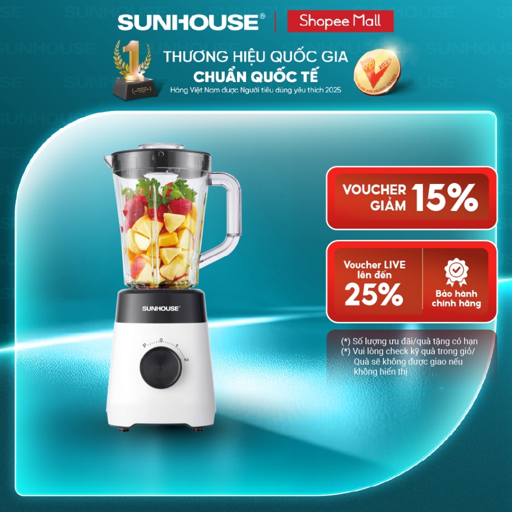 Máy xay sinh tố đa năng Sunhouse SHD5114 - Công suất 450W - Lưỡi dao Inox sắc bén - 3 chức năng - Hàng chính hãng