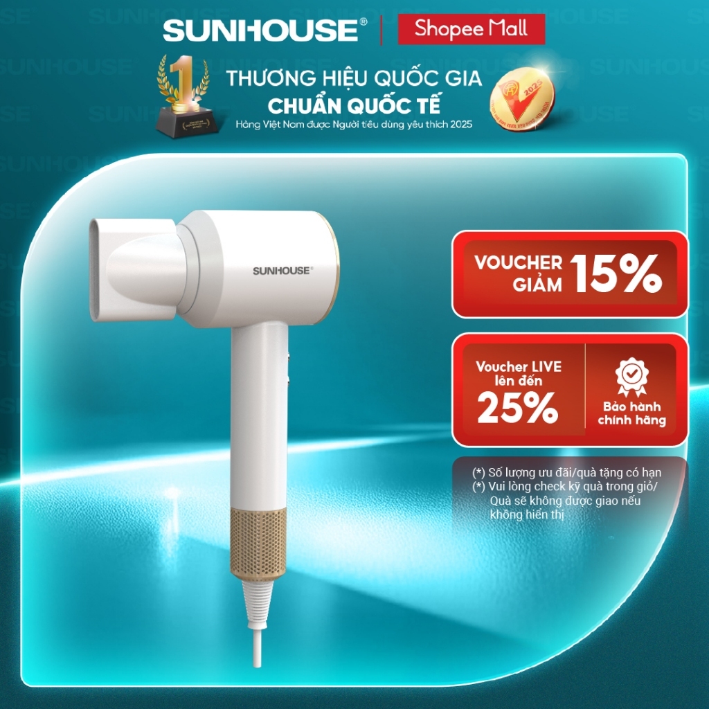 Máy sấy tóc ion âm Sunhouse SHD2320 - Đầu sấy xoay 360 độ  - 3 tốc độ gió - X2 tốc độ sấy