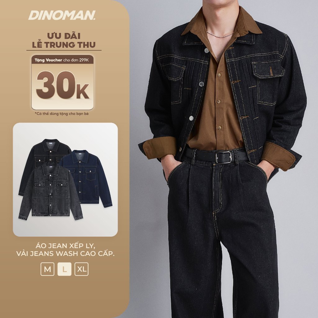 Áo Jean Xếp Ly DINOMAN Vải Jeans Wash Cao Cấp Form Đứng Trẻ Trung Bền Màu Phong Cách Mạnh Mẽ SM026 | BigBuy360 - bigbuy360.vn