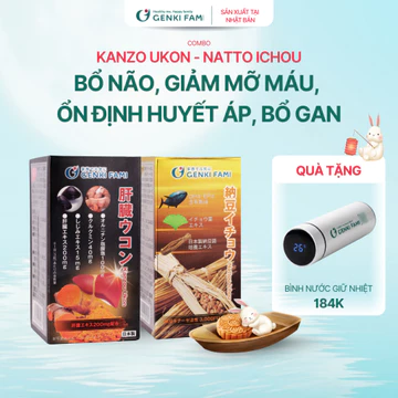 TPBVSK Combo Phòng Ngừa Đột Quỵ Natto Ichou, Bổ Gan Kanzo Ukon, Genki Fami Nhật Bản Hộp 90 Viên