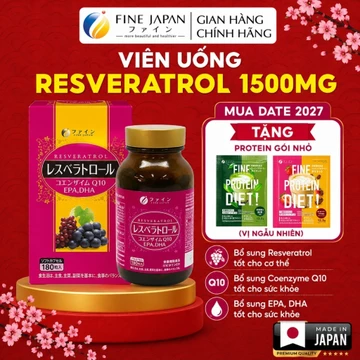 Viên uống Resveratrol 1500mg FINE JAPAN bổ sung Resveratrol, Coenzyme Q10, EPA, DHA lọ 180 viên