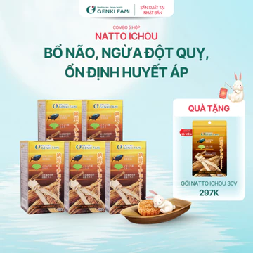 TPBVSK Combo Viên Uống Nattokinase 3000FU Phòng Ngừa Đột Quỵ, Bổ Não Natto Ichou Genki Fami Nhật Bản Hộp 90 Viên