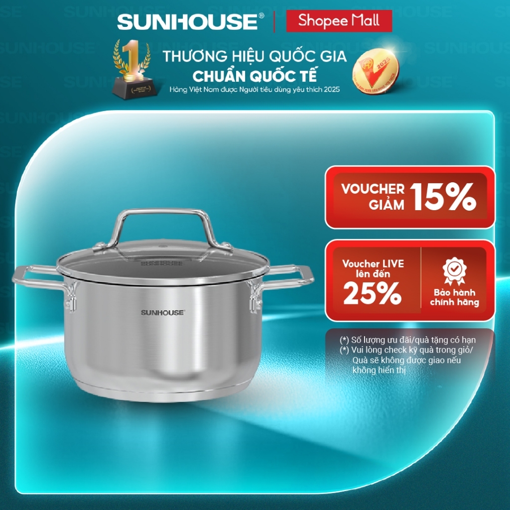 Nồi Inox 304 5 đáy Sunhouse SHG602-xx - Đáy 5 lớp bắt từ vượt trội - Phù hợp mọi loại bếp
