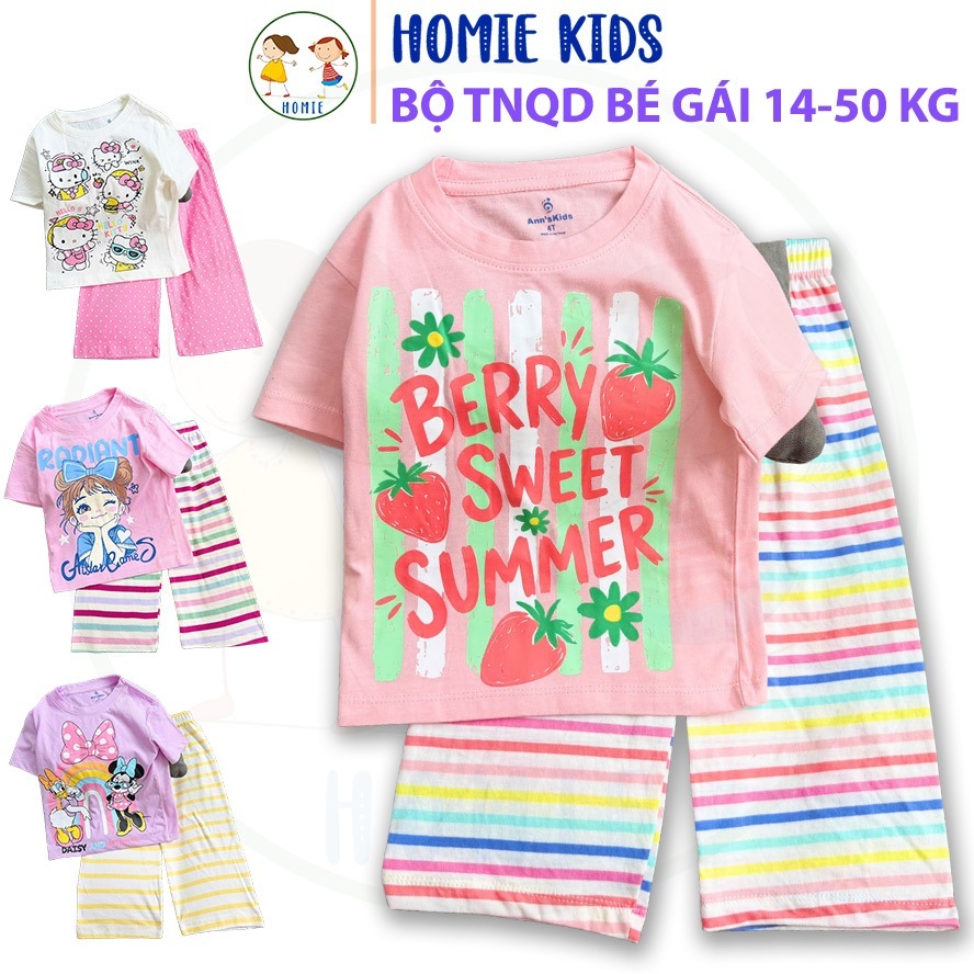 Đồ ngủ cho bé gái 14-50 kg set bộ quần áo trẻ em tay ngắn quần dài cotton mặc mát hoạt hình động vật cá tính Homie Kids