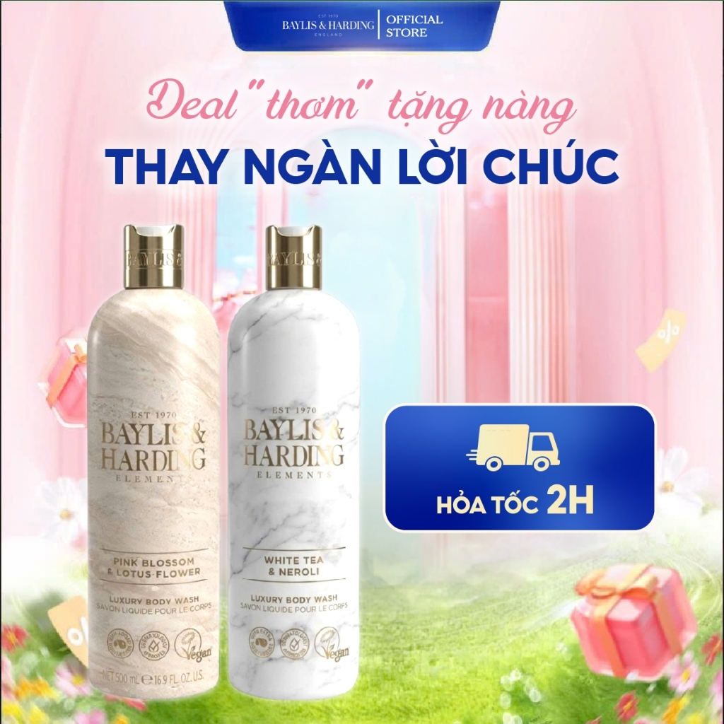 COMBO 2 Sữa tắm cao cấp hương hoa đào, hoa sen và trà trắng Neroli Baylis and Harding
