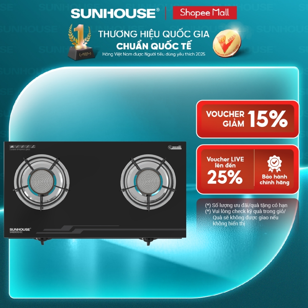Bếp gas dương hồng ngoại Sunhouse SHB31013-EC - Mặt kính cường lực - Đầu đốt công nghệ mới - Tiết kiệm gas