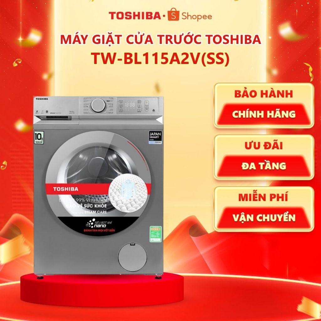 [Công lắp đặt 0Đ HN HCM] Máy giặt cửa trước Toshiba Inverter 10.5 kg TW-BL115A2V(SS) - Bảo hành 2 năm
