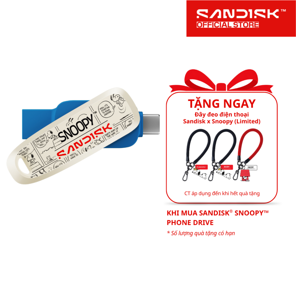 USB 3.2 OTG Sandisk Snoopy Phone Drive Type-C SDDDC6 64GB/128GB/256GB 100MB/s - Bảo hành 5 năm