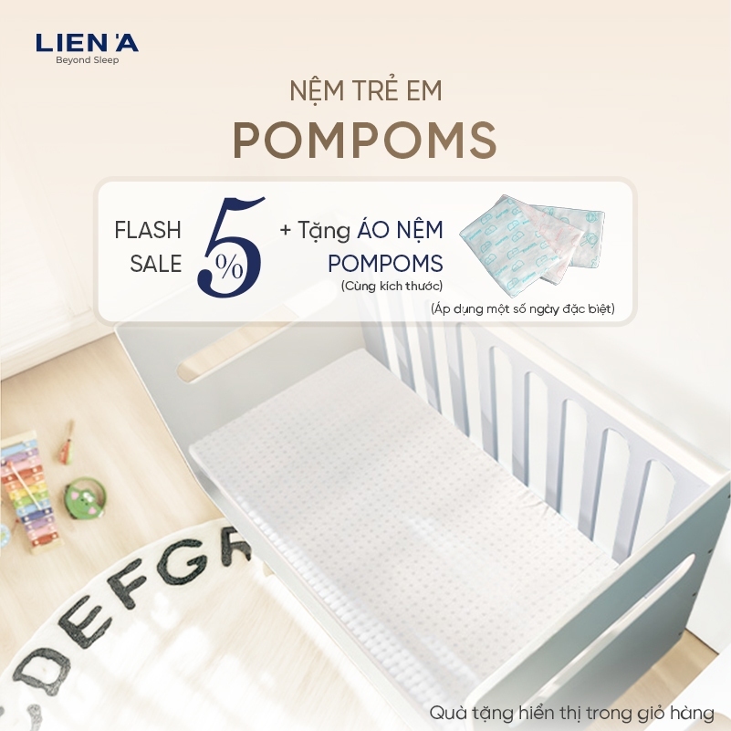 Nệm Trẻ Em Pompoms - Đạt Chuấn ECO An Toàn Lành Tính Cho Da Bé Sơ Sinh, Cao Su Thiên Nhiên