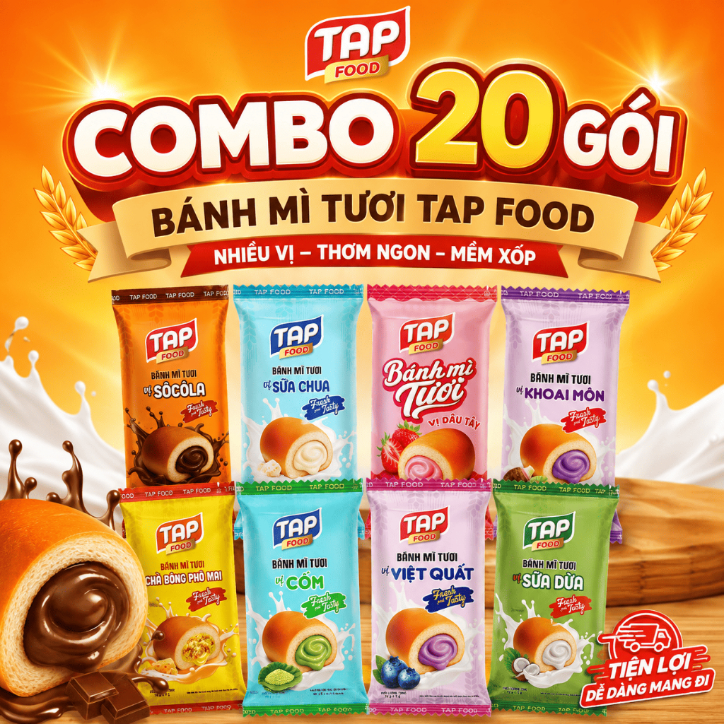 [Combo 20] Bánh Mì Tươi Tap Food Đủ Vị Thơm Ngon Tiện Lợi