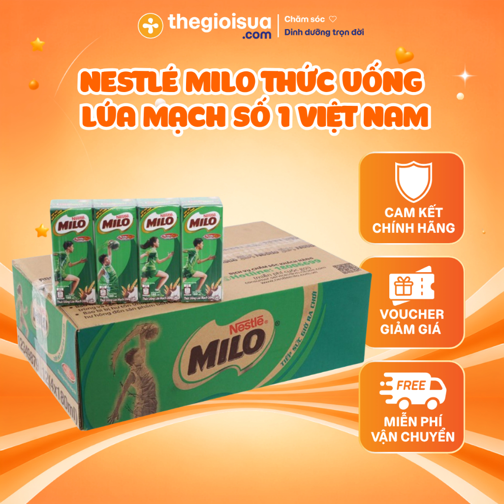 Thùng 48 Hộp, Lốc 4 Hộp Sữa Lúa Mạch NESTLÉ MILO 180/110ml Dinh Dưỡng ...