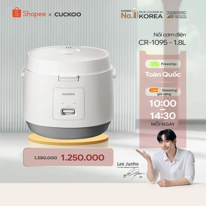 Nồi cơm điện Cuckoo 1.8L CR-1095 màu trắng- Công nghệ nhiệt 3D - bản quốc tế tiếng Anh - Hàng chính hãng Cuckoo Việt Nam