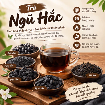 Mộc Thủy Trà - Trà Ngũ Hắc Thảo Mộc Tự Nhiên | Đậu Đen Vừng Đen Dâu Tằm Kỷ Tử Đen Trà Đen | Trà Thảo Mộc