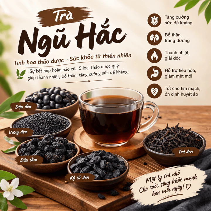 Mộc Thủy Trà - Trà Ngũ Hắc Thảo Mộc Tự Nhiên | Đậu Đen Vừng Đen Dâu Tằm Kỷ Tử Đen Trà Đen | Trà Thảo Mộc