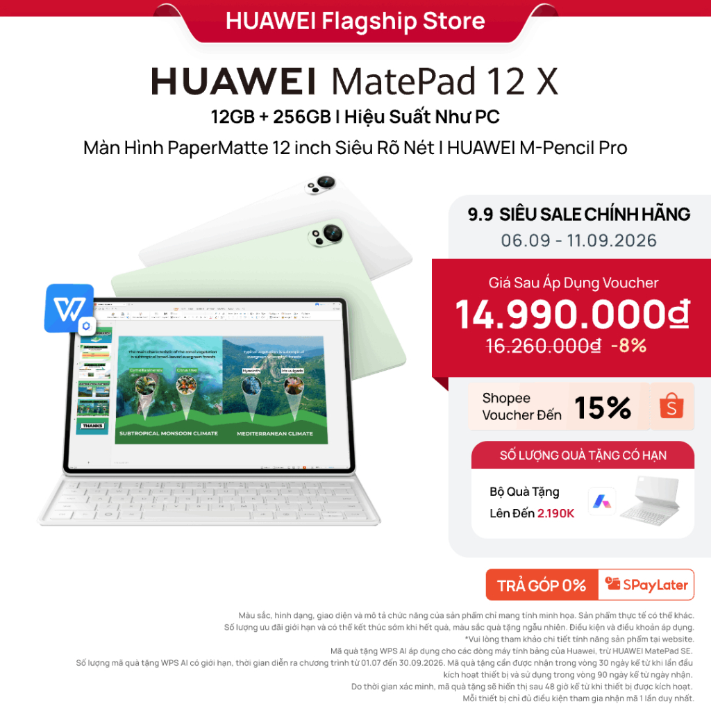 Máy Tính Bảng HUAWEI MatePad 12 X 12+256GB| Hiệu Suất Như PC |Màn Hình PaperMatte 12 inch Siêu Rõ Nét | M-Pencil Pro