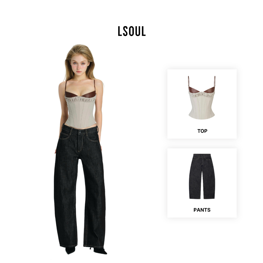 LSOUL Áo Corset Phối Da Soulie Top + Quần Denim Dáng Suông Nie Pants A26032894