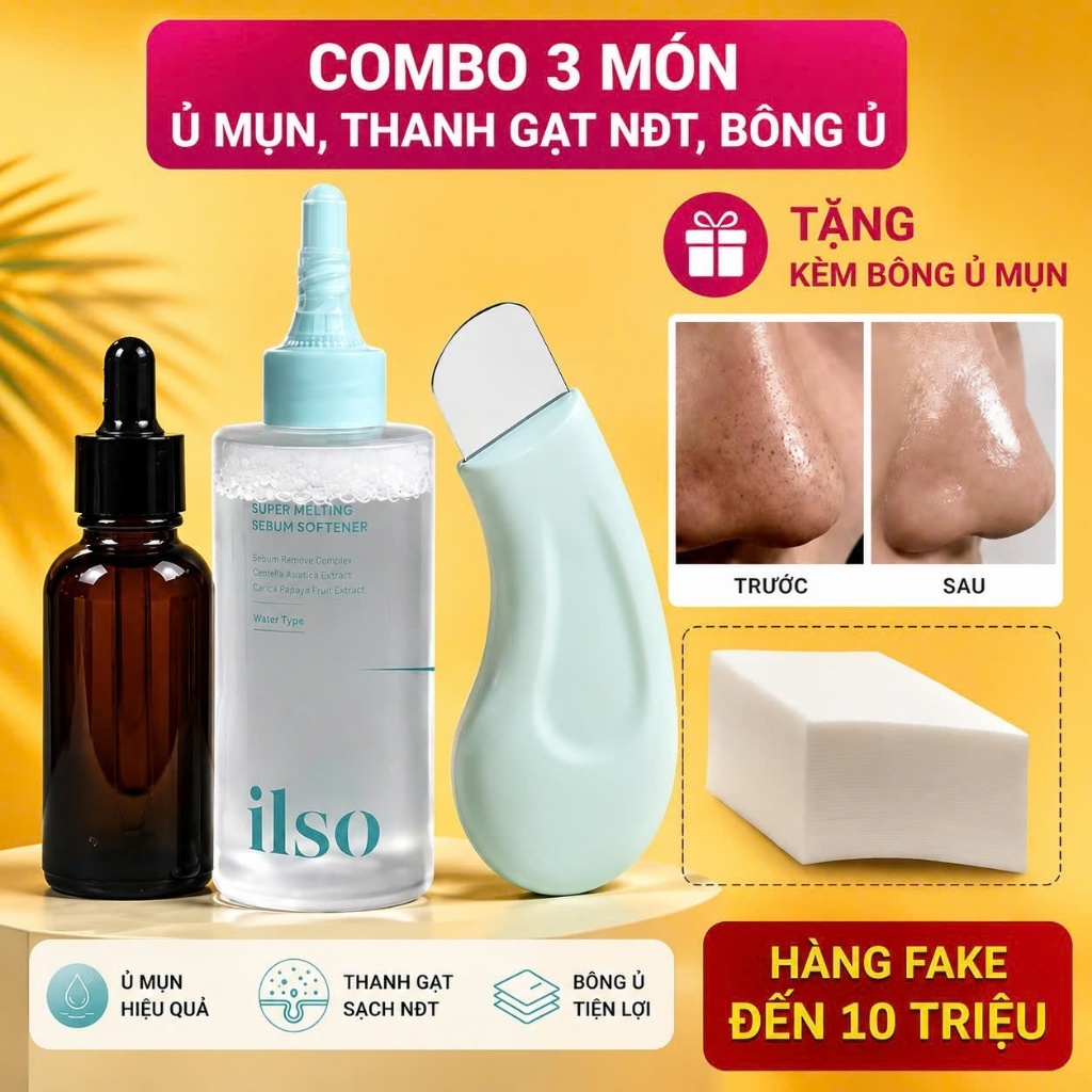 [Set 3 món] Ủ mụn ILSO ủ mụn đầu đen sợi bã nhờn vùng mũi, cằm