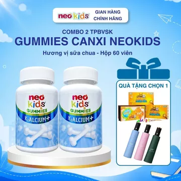 [Tặng quà] 2 Gummies canxi NeoKids - Canxi Neo Kids vị sữa chua - Hỗ trợ bổ sung canxi D3K2 cho xương - Hộp 60 viên nhai