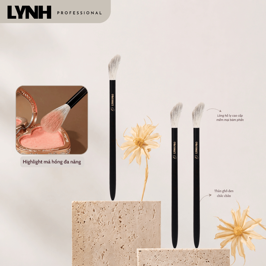 Cọ Má Hồng Vát Xéo LYNH PRO T31 Lông Hồ Ly Cao Cấp Bám Phấn Tự Nhiên