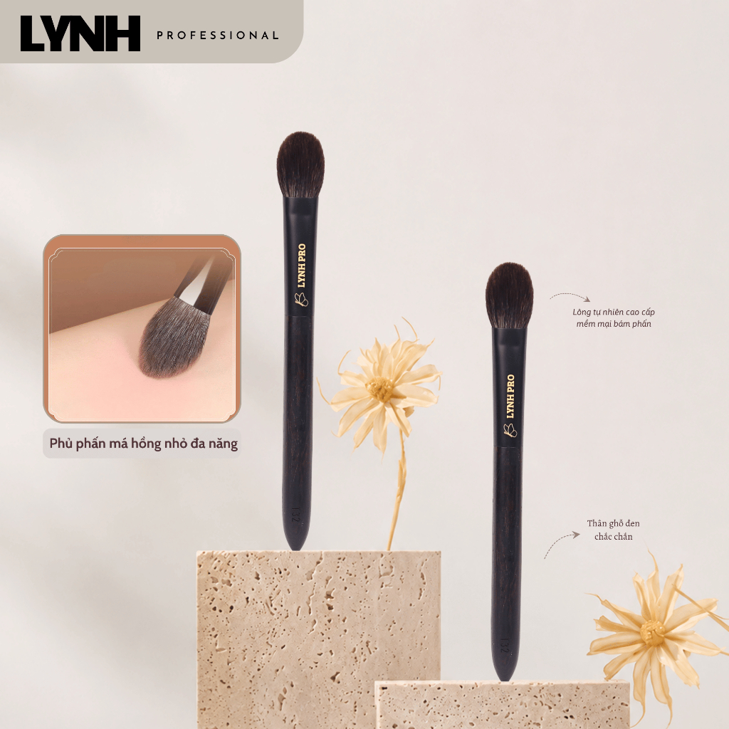 Cọ Phủ Phấn LYNH PRO T32 Lông Dê Tự Nhiên Dáng Dẹt Đánh Má Hồng, Highlight, Tạo Khối Đa Năng