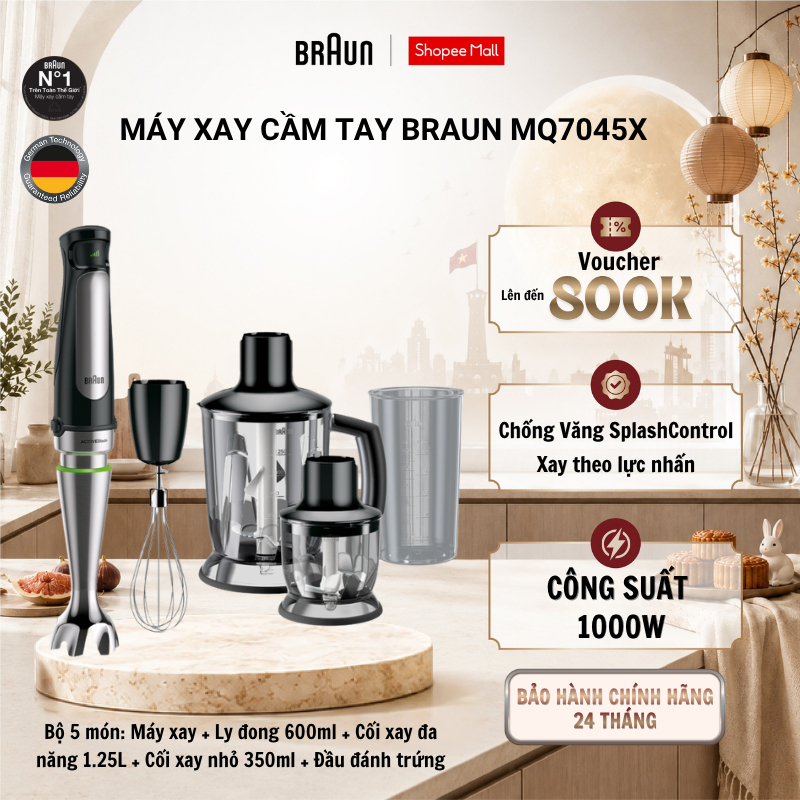 Máy Xay Cầm Tay Braun MQ7045X 1000W – Xay Đa Năng (Thịt, Soup, Rau Củ) – Chính Hãng