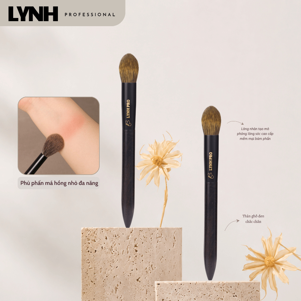 Cọ Phủ Phấn & Tán Má Hồng LYNH PRO T33 Dáng Bung Tròn Sợi Nhân Tạo Mô Phỏng Lông Sóc Mềm Mại
