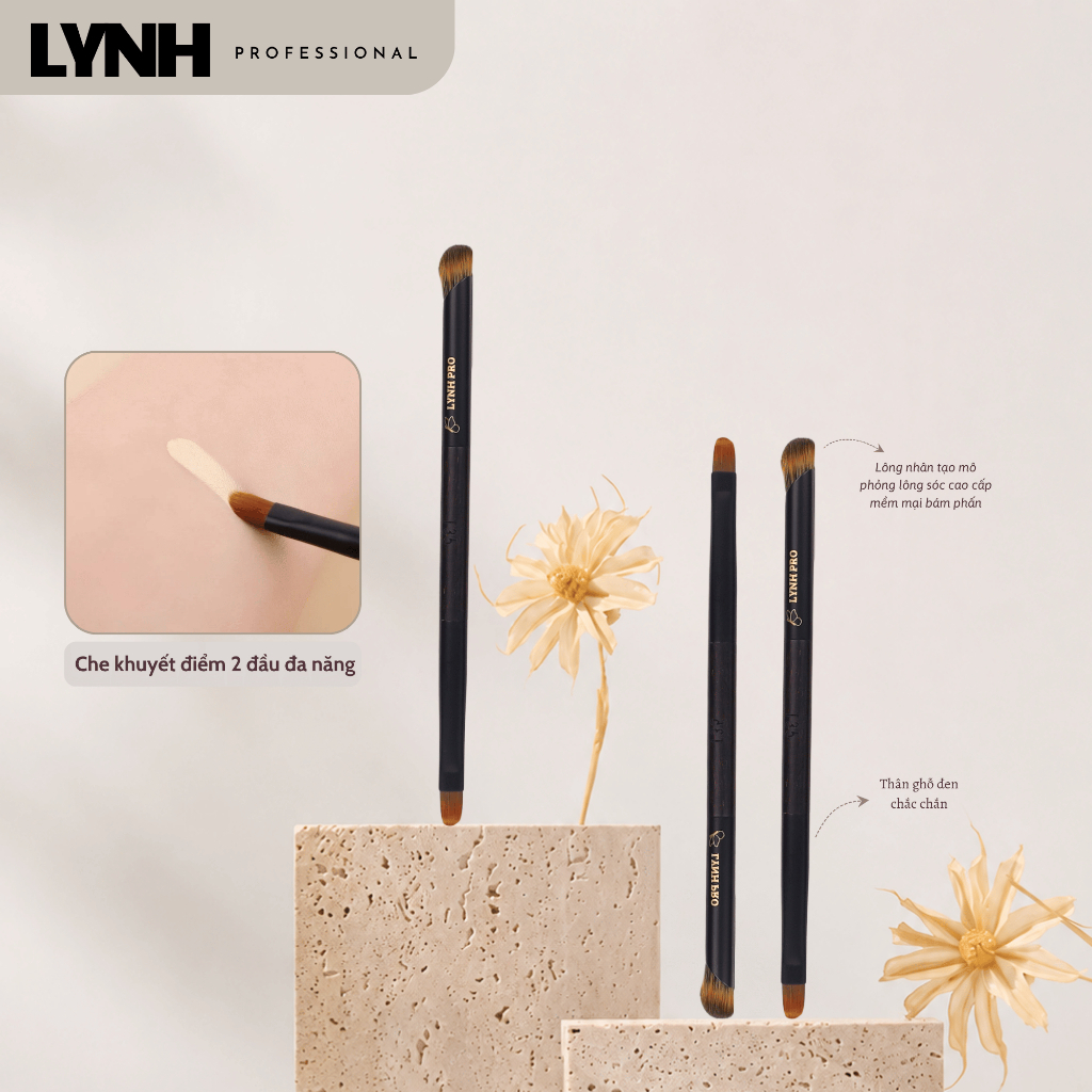 Cọ Trang Điểm 2 Đầu LYNH PRO T35 Tán Kem Nền & Che Khuyết Điểm Dàn Kem Mềm Mịn