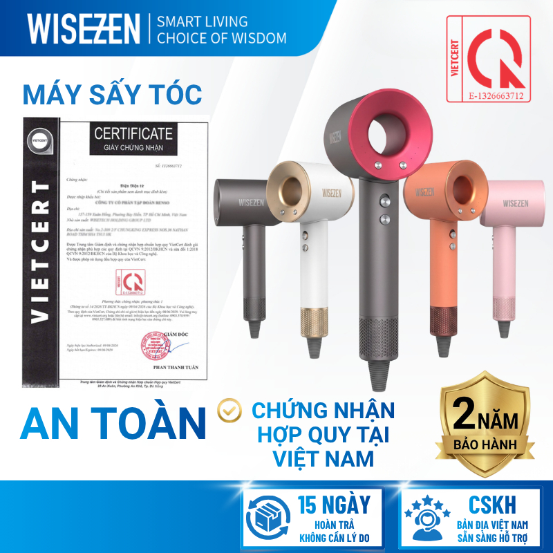 Máy Sấy Tóc Công Suất Cao Wisezen Thiết Kế Chuẩn Salon Công Nghệ Ion âm Bảo Vệ Tóc Máy Xấy Tóc 1400W