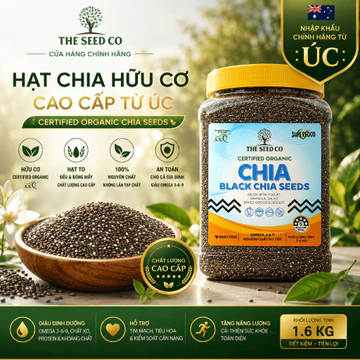 Hạt Chia Hữu Cơ The Seed Co Black Chia Seeds Gói 1.6kg - Hạt Chia Đen Chuẩn Organic Giúp No Lâu, Tiêu Hóa Tốt Cho Mẹ Bầu