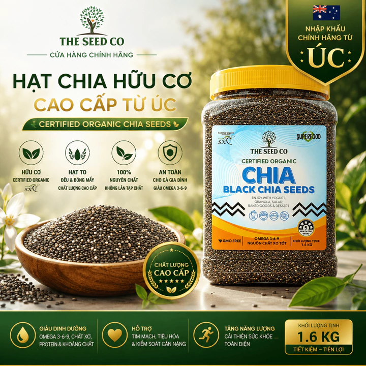 Hạt Chia Hữu Cơ The Seed Co Black Chia Seeds Gói 1.6kg - Hạt Chia Đen Chuẩn Organic Giúp No Lâu, Tiêu Hóa Tốt Cho Mẹ Bầu