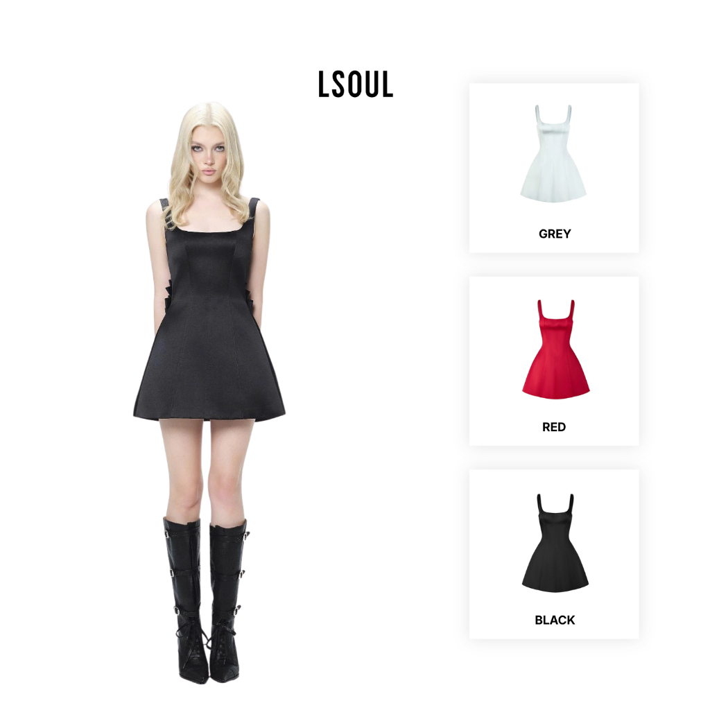 LSOUL Đầm Satin Hai Dây Dáng Chữ A Cut-out Sườn Lưng Layer Nơ Xếp Tầng Fem Dress V25121692