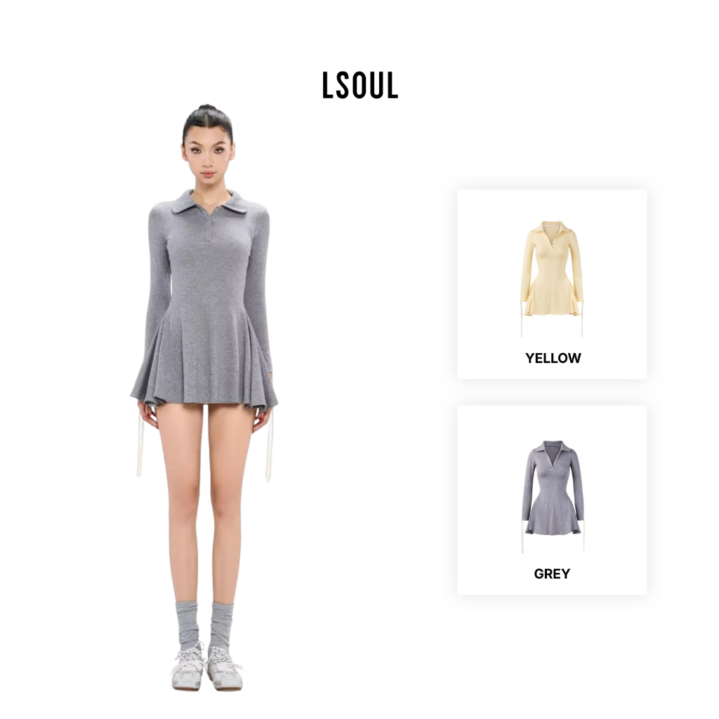 LSOUL Đầm Dài Tay Cổ Sơ Mi Ôm Body Co Giãn Phối Viền Dây Năng Động Mirae Dress V25081686