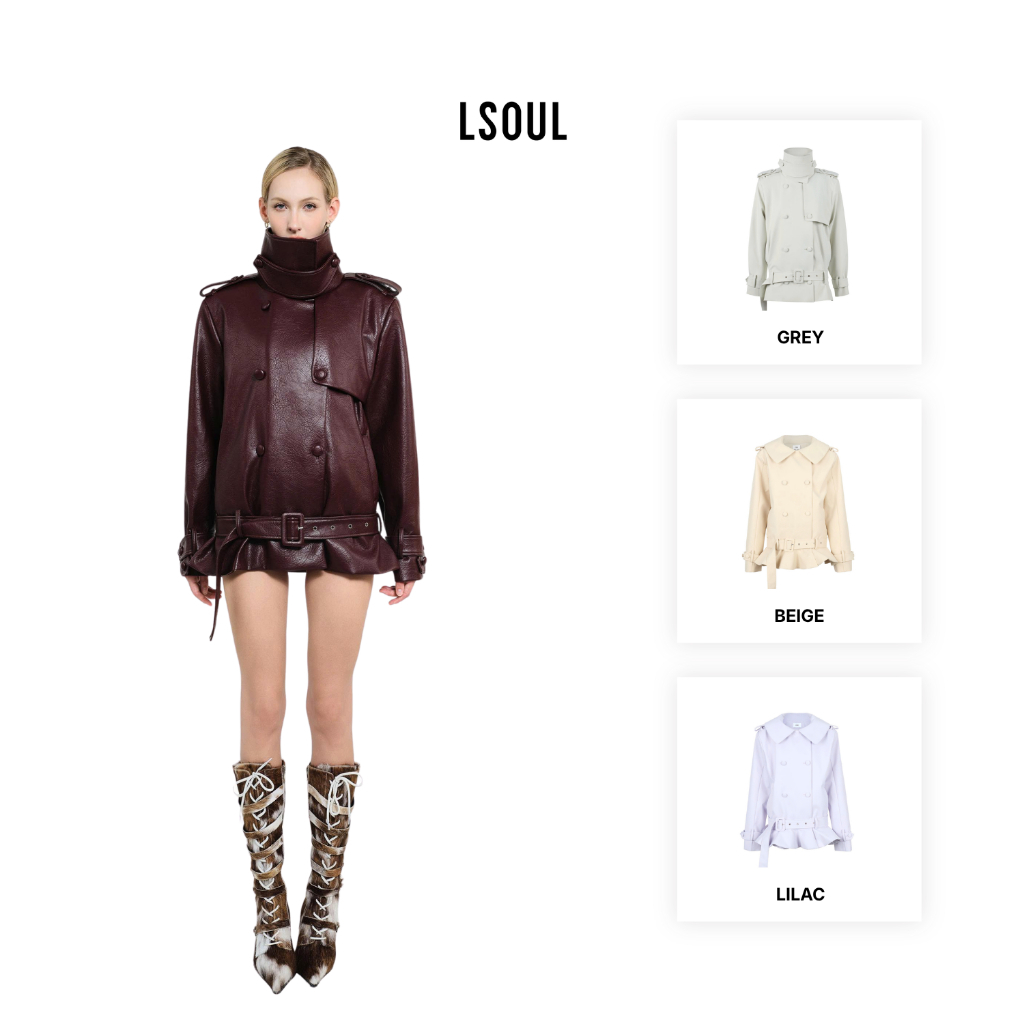 LSOUL Áo Khoác Mango Cổ Áo Tùy Chỉnh Phối Thắt Lưng Bản Kourney & Kouna Jacket K25100264