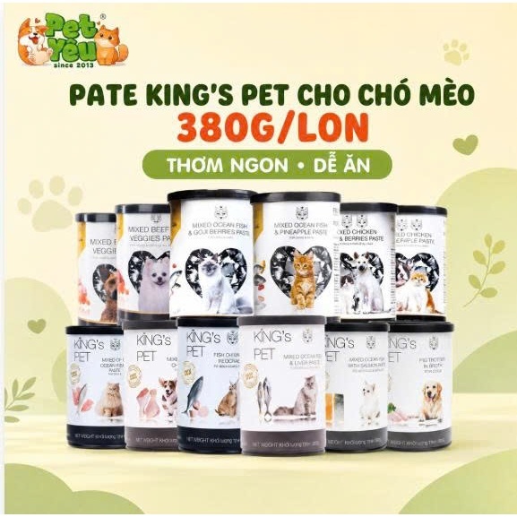 COMBO 24 LON  PATE KING’S PET CHO CHÓ MÈO – LON 380G MIX VỊ NGẪU NHIÊN