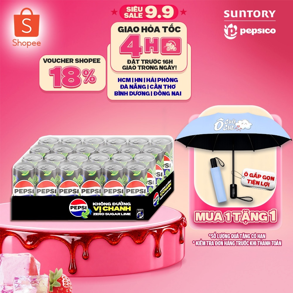 Thùng 24 Lon Nước Uống Có Gaz Pepsi Vị Chanh Không Calo, Không Đường (320ml/lon)