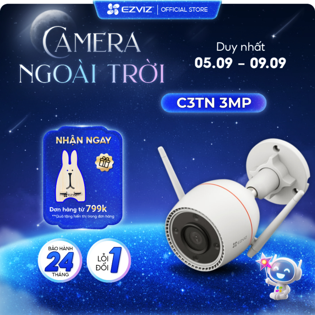 Camera WIFI Ngoài trời EZVIZ C3TN 3MP Đàm thoại 2 chiều, Có màu đêm, IP67 chống chịu thời tiết, Công nghệ AI