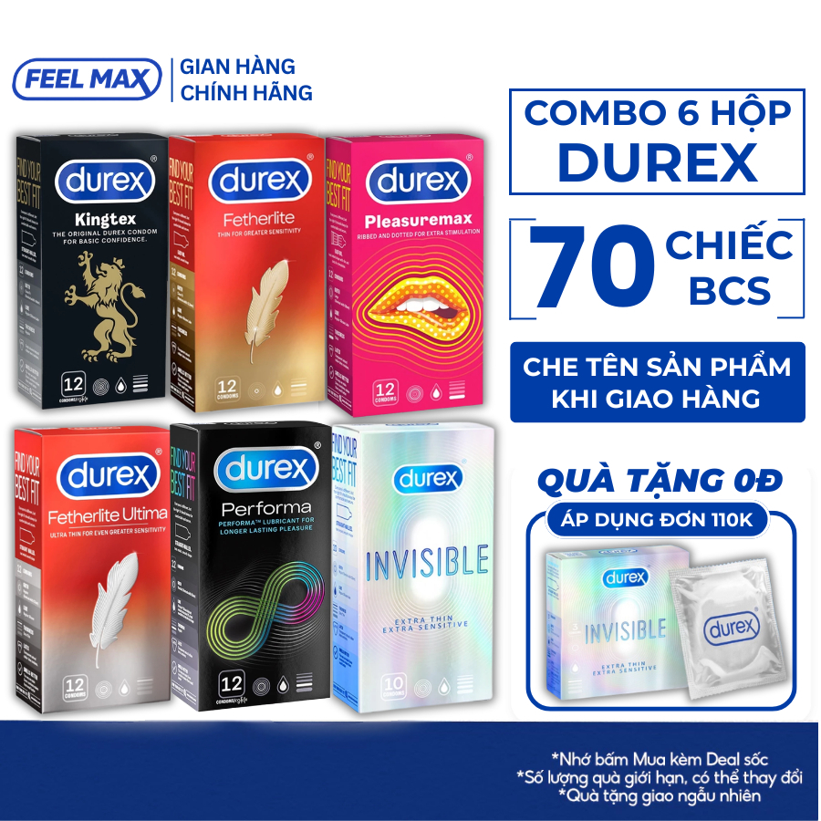 Combo Bao Cao Su Durex Siêu Mỏng, Kéo Dài Thời GIan, Gân Gai, Ôm Sát, Nhiều Gel Bôi Trơn - Chính Hãng