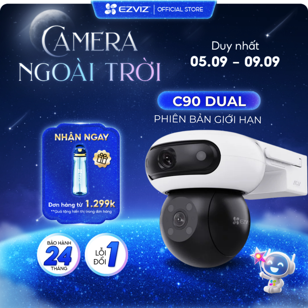Camera WIFI EZVIZ C90 2K+ & 2K+ Ống Kính kép, Báo động bằng còi & đèn chớp, Phát hiện người và xe-Bản độc quyền của H90