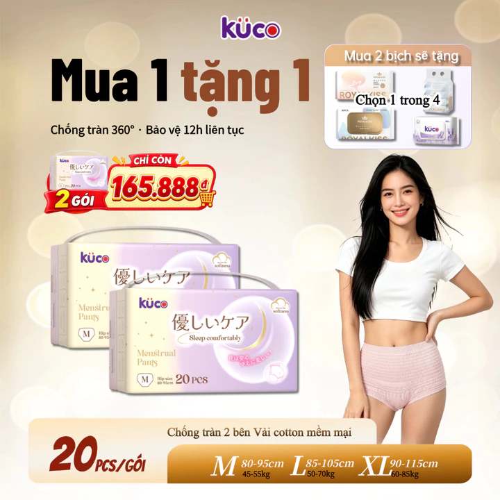 【Mua 1 tặng 1】Băng vệ sinh dạng quần KUCO – Size M/L/XL, phù hợp bigsize, chống tràn đêm