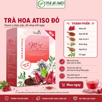 Trà Hoa Atiso Đỏ Mộc Nữ Nương 25 Gói – Trà Túi Lọc Thảo Mộc Gạo Lứt Đỏ, Hạt Cỏ Cà Ri, Đinh Lăng, Dễ Pha Dễ Uống