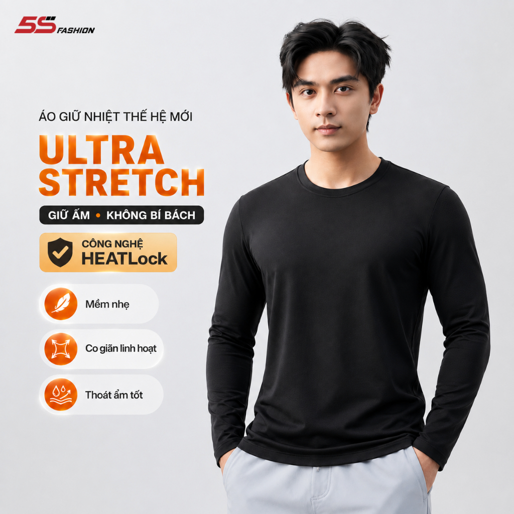 [GIÁ MỞ BÁN] Áo Giữ Nhiệt Nam 5S FASHION Ultra Stretch, Cổ Tròn, Lót Bông Cực Ấm 01-M0AGN25102