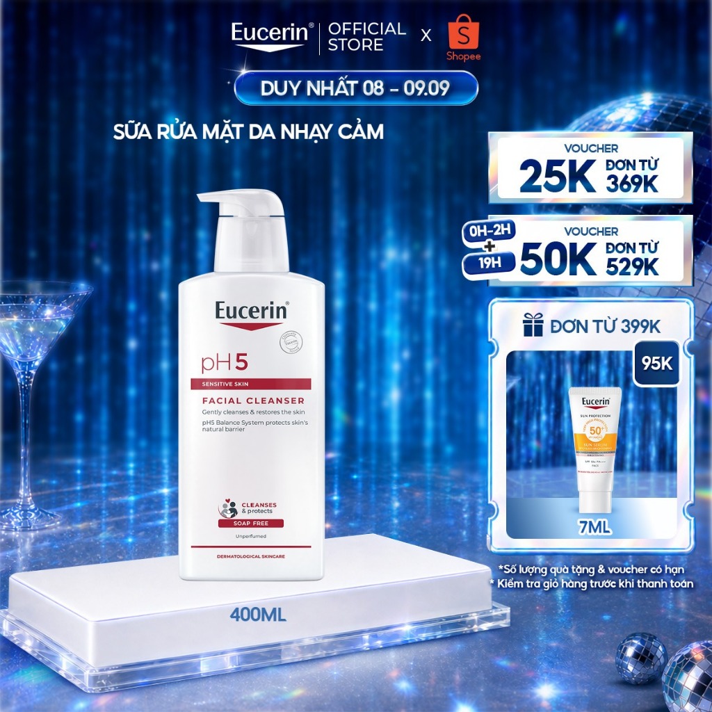 Sữa rửa mặt không gây kích ứng cho da nhạy cảm Eucerin pH5 Facial Cleanser 400ml | Skincare