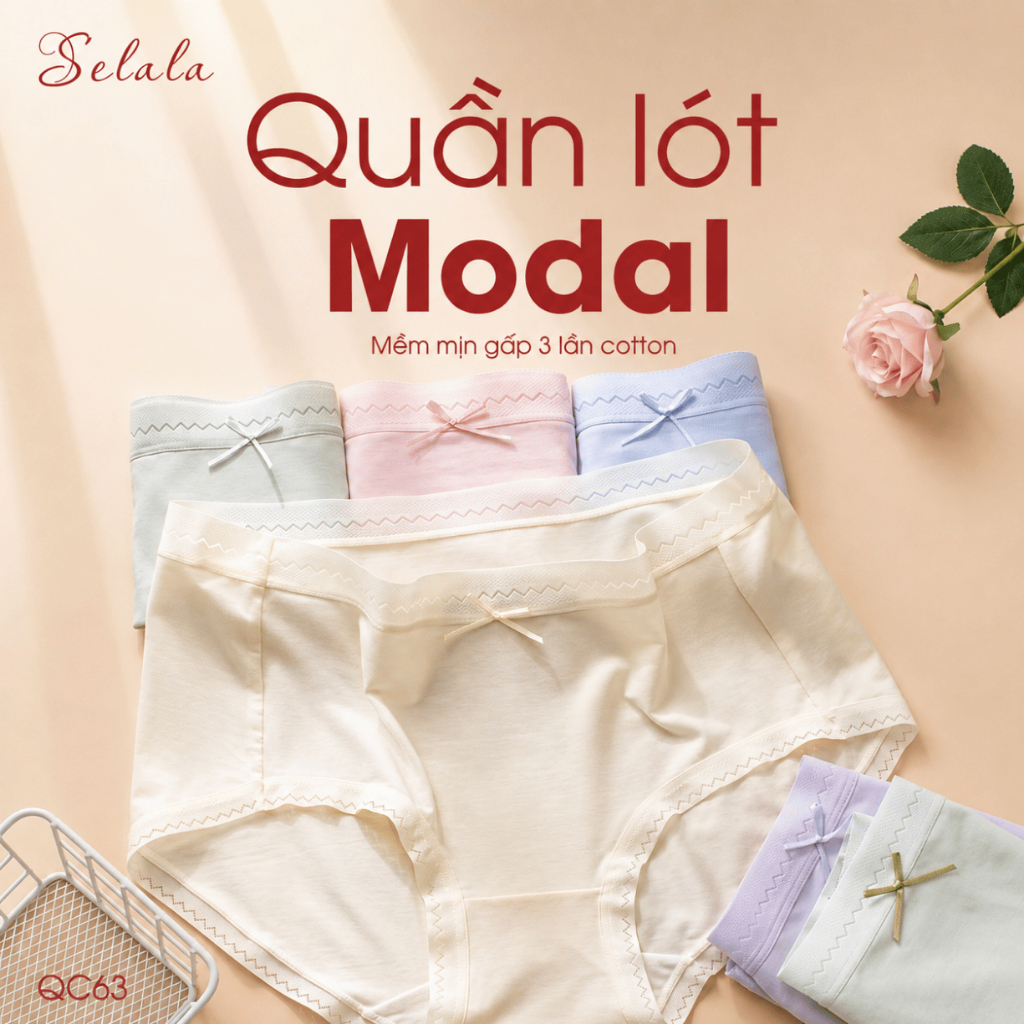 COMBO 5 Quần Lót Selala Modal Viền Ren Mềm Mịn Thoáng Khí QC63