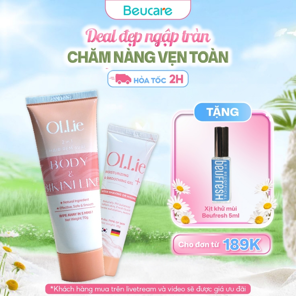 Combo kem tẩy lông và kem dưỡng Ollie tẩy vùng kín, nách, tay, chân , an toàn không đau rát,dưỡng da phù hợp mọi loại da