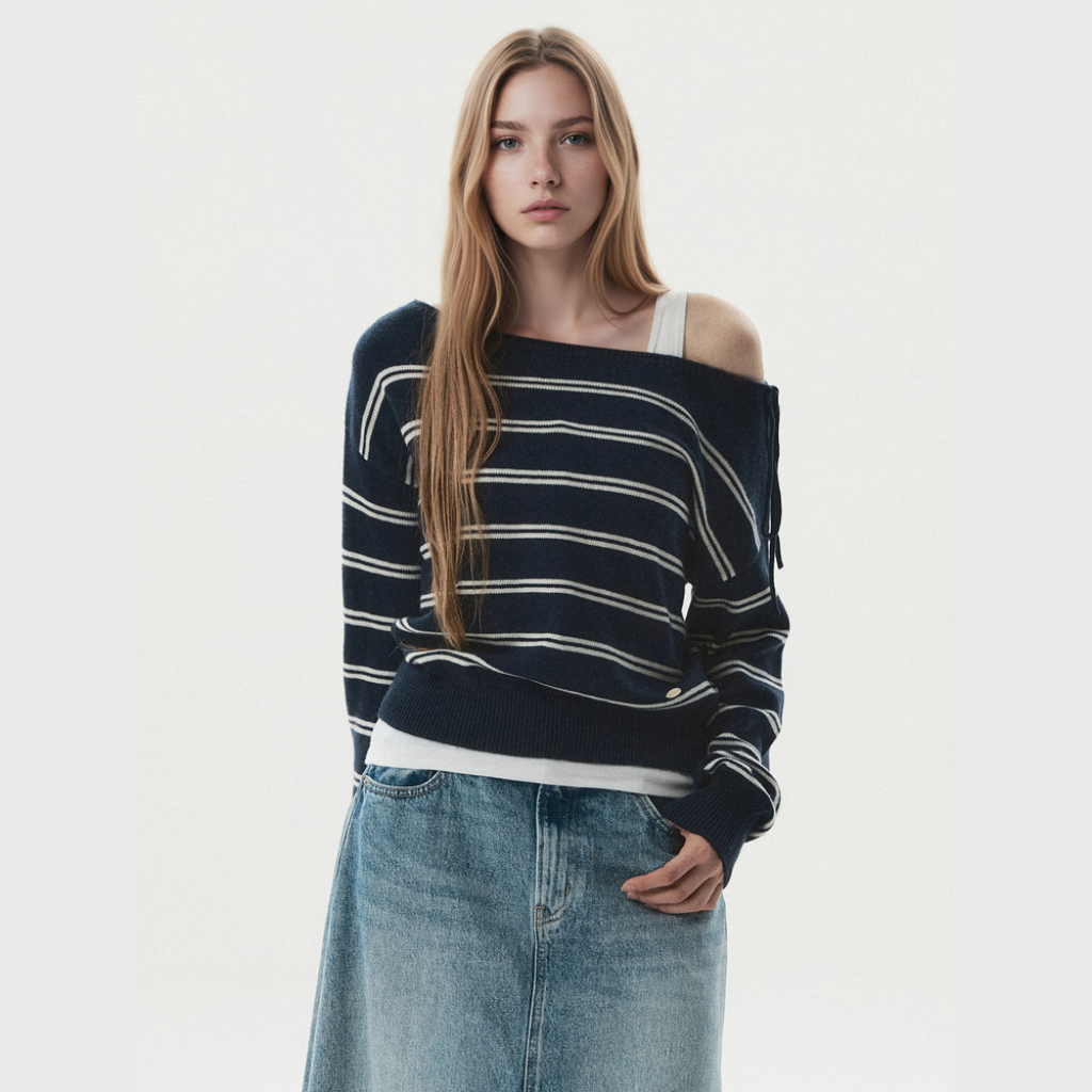 Áo Len Trễ Vai WHO.A.U Off-Shoulder Ribbon Pullover_WHKAGB938F